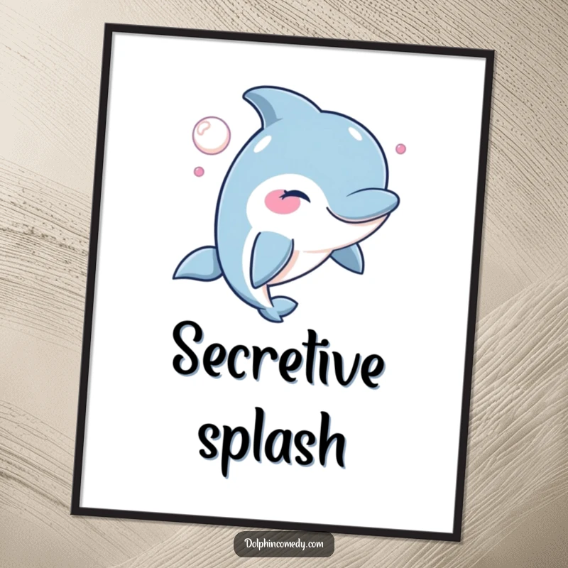 Funny Winking Dolphin Digital Art Print of a dolphin winking and blowing a bubble, adding playful charm.