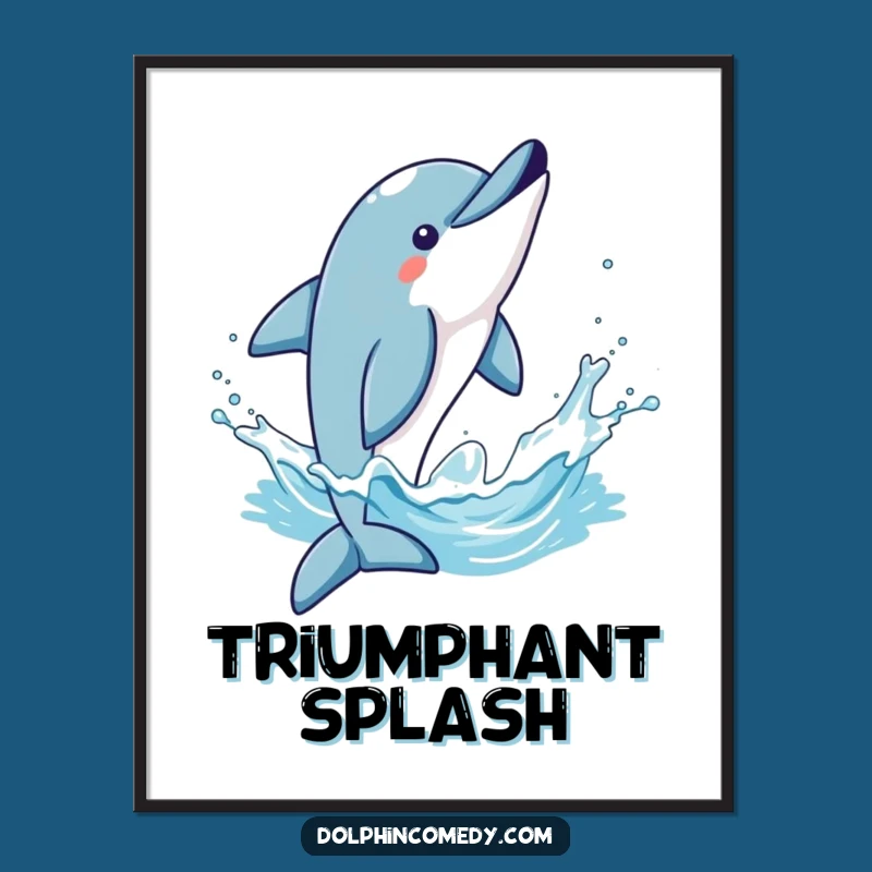 Funny Triumphant Dolphin Digital Art - Instant Energetic Ocean Decor