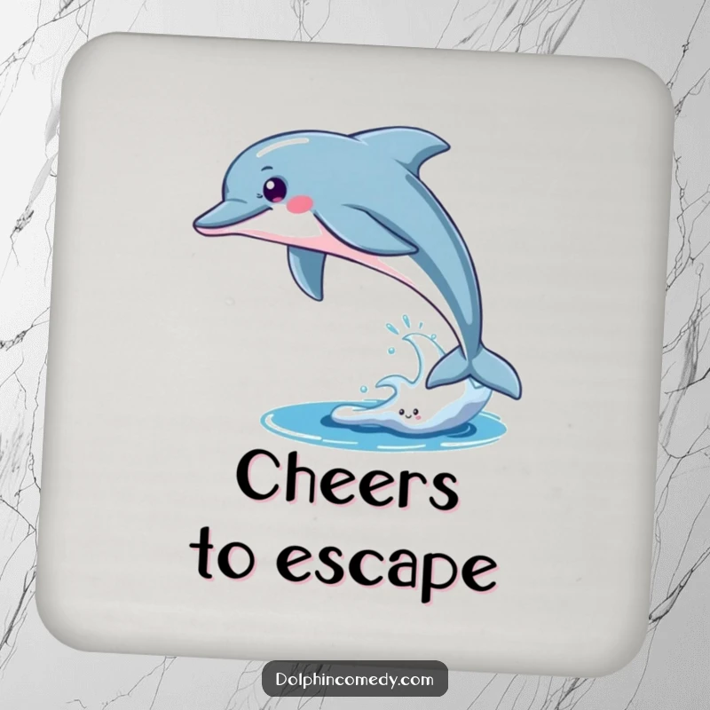 Funny Drink Coasters: A sleek dolphin breaching, symbolizing freedom. Humorous ocean-themed coasters for table protection.