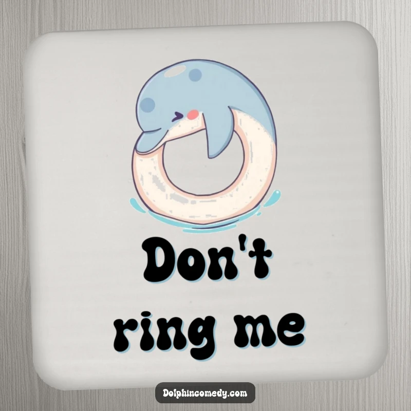 Funny Coaster: A humorous dolphin playing with a floating ring, protecting surfaces with a touch of aquatic fun.