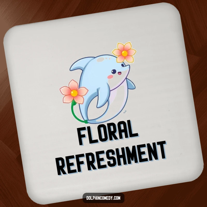 Elegant Dolphin Flower Drink Coaster showing a dolphin swimming gracefully with a flower, a stylish and protective accessory.