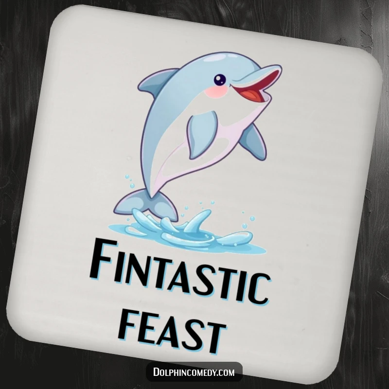 Funny Dolphin Drink Coasters: An excited dolphin catches a fish, adding nautical flair, a practical and funny gift.