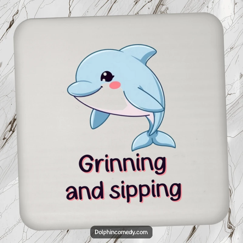 Funny Coaster: A dolphin with a wide grin swims swiftly, offering humorous protection for your surfaces.