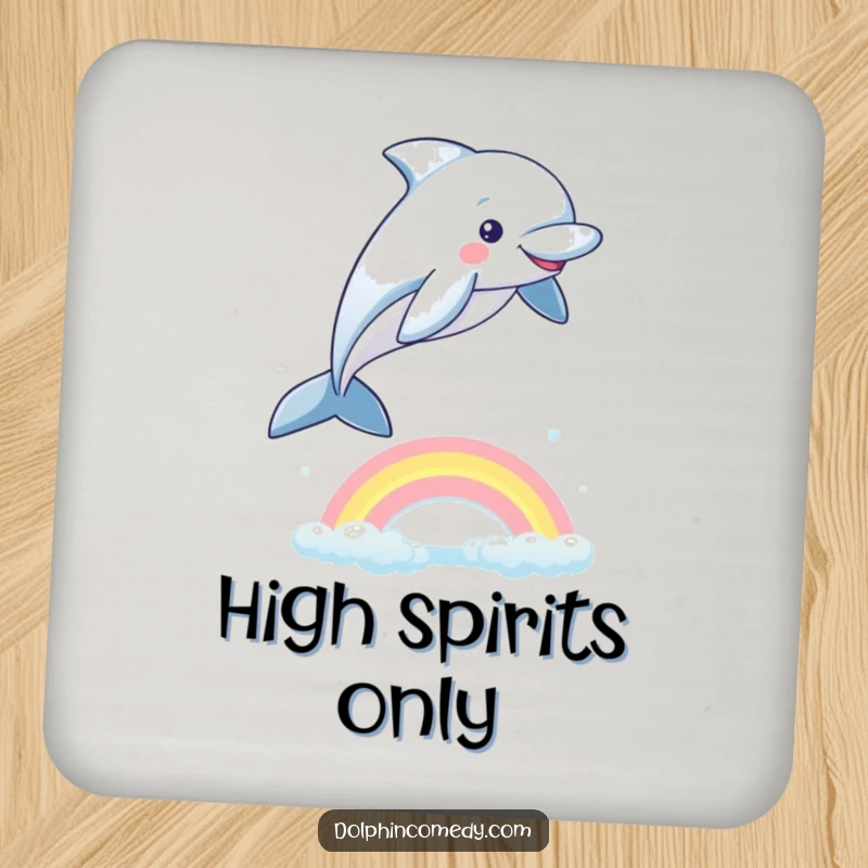 Funny Dolphin Coaster: A playful dolphin jumping over a rainbow, adding a touch of oceanic humor to any surface.