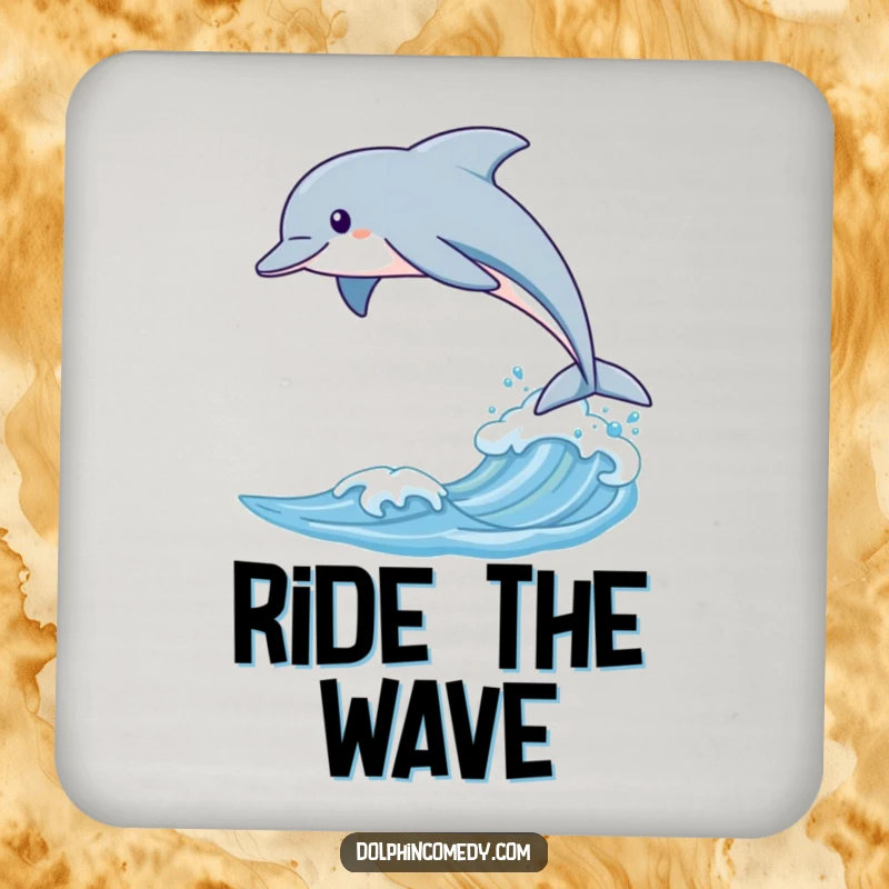Funny coaster with a sleek dolphin leaping over a gentle wave, adding an elegant and humorous touch to drink service.
