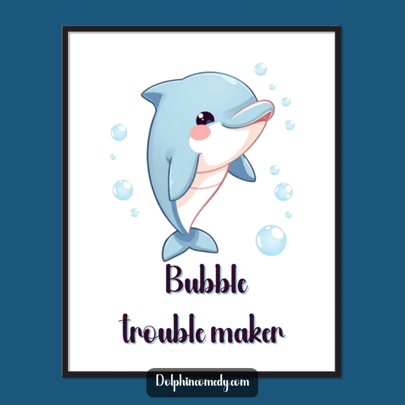 Funny Dolphin Bubble Chase Poster: Vibrant Wall Art for a Splash of Humor