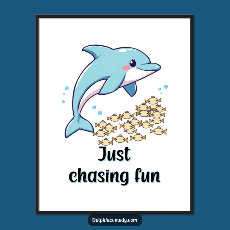 Funny Dolphin Fish Chase Poster: Playful Hunter Art, Hilarious Decor, Perfect Gift