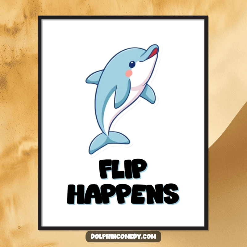 Funny dolphin poster capturing a playful dolphin mid-magnificent flip, bringing dynamic ocean energy to any room.