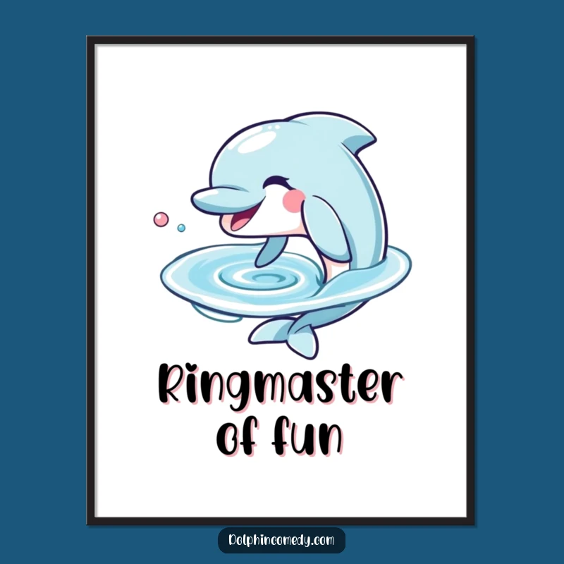 Funny Dolphin Water Ring Poster - Playful Grin Art Print, Humorous Wall Decor