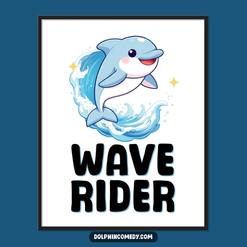 Funny Dolphin Wave Art Poster: Joyful Character's Leap, Whimsical Funny Gift Decor