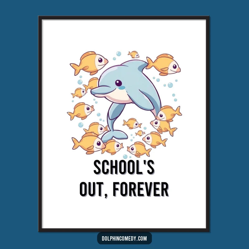 Funny Dolphin Fish Poster - Playful Underwater Scene Funny Gift