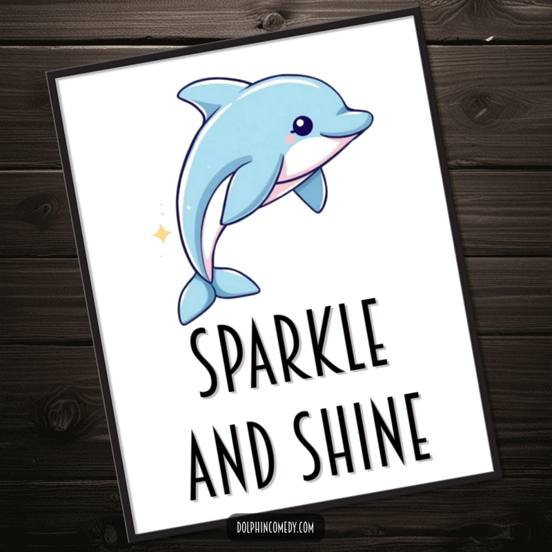 Funny Poster: A dolphin swims, leaving a shimmering sparkling trail, creating a humorous and magical piece of art.