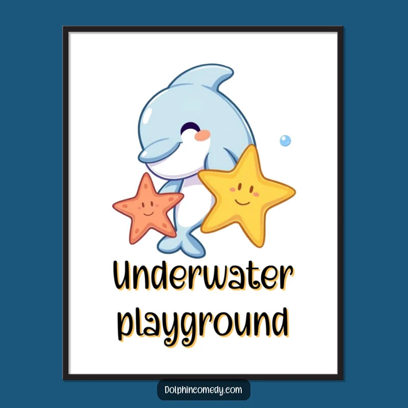 Funny Dolphin Starfish Poster - Joyful Ocean Art Print