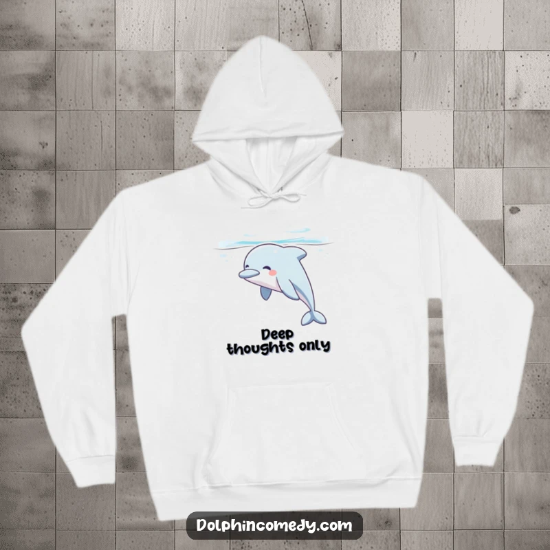 Funny dolphin hoodie featuring a relaxed dolphin with a contented sigh gliding peacefully underwater, ideal for cozy, humorous wear.