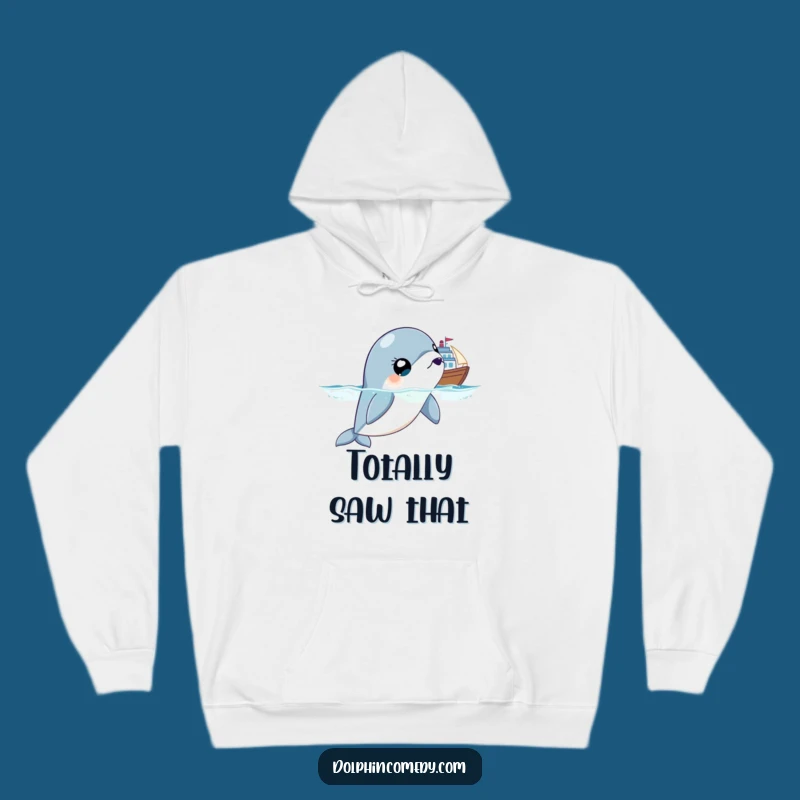 Funny Surprised Dolphin Hoodie, Cozy Wide-Eyed Design, Perfect Gift for Winter