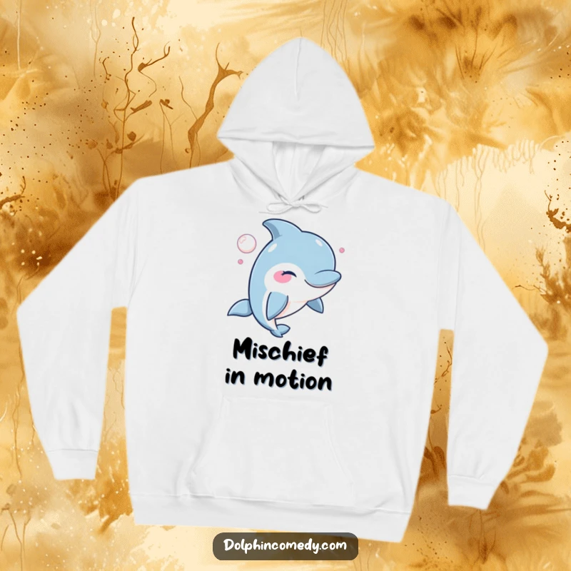 Funny Winking Dolphin Hoodie featuring a playful dolphin with a wink and a bubble, combining warmth and humor.
