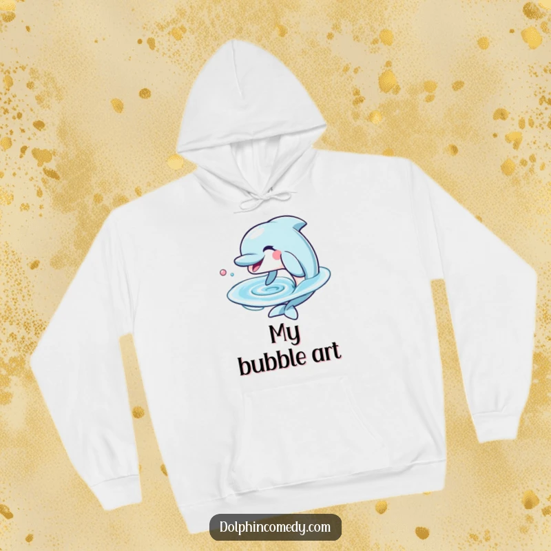 Funny Dolphin Hoodie featuring a happy, grinning dolphin blowing a perfect water ring, perfect for cozying up with humor.