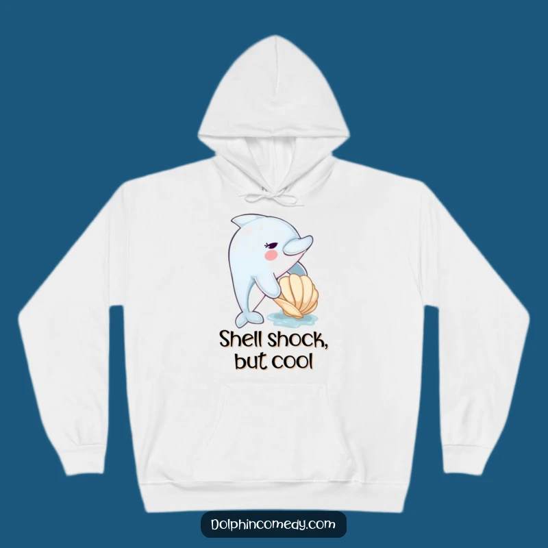 Cozy Funny Dolphin Nudging Seashell Hoodie - Warm Ocean Gift