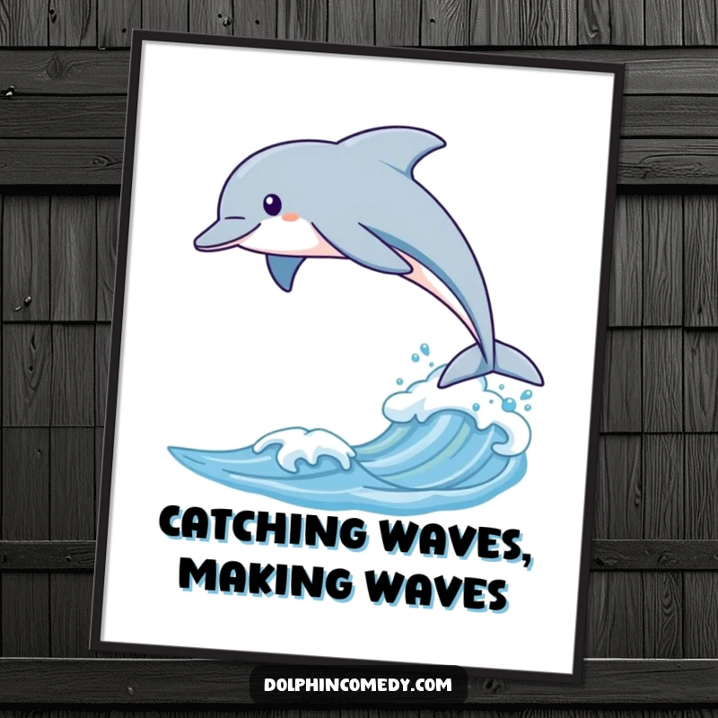 Funny Free Printable Wall Art: A sleek dolphin executes a perfect leap over a cresting wave.