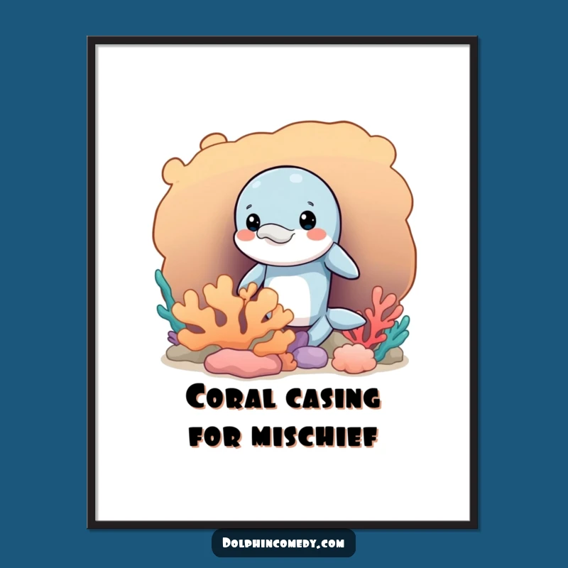Funny Free Printable Wall Art: Mischievous Dolphin Coral Hideout Downloadable Decor