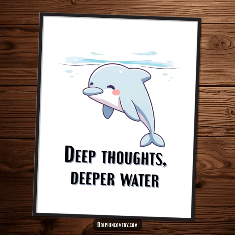 Funny Free Printable Dolphin Wall Art: A peaceful dolphin sighs contentedly while gliding beneath the ocean surface, humorous downloadable art.