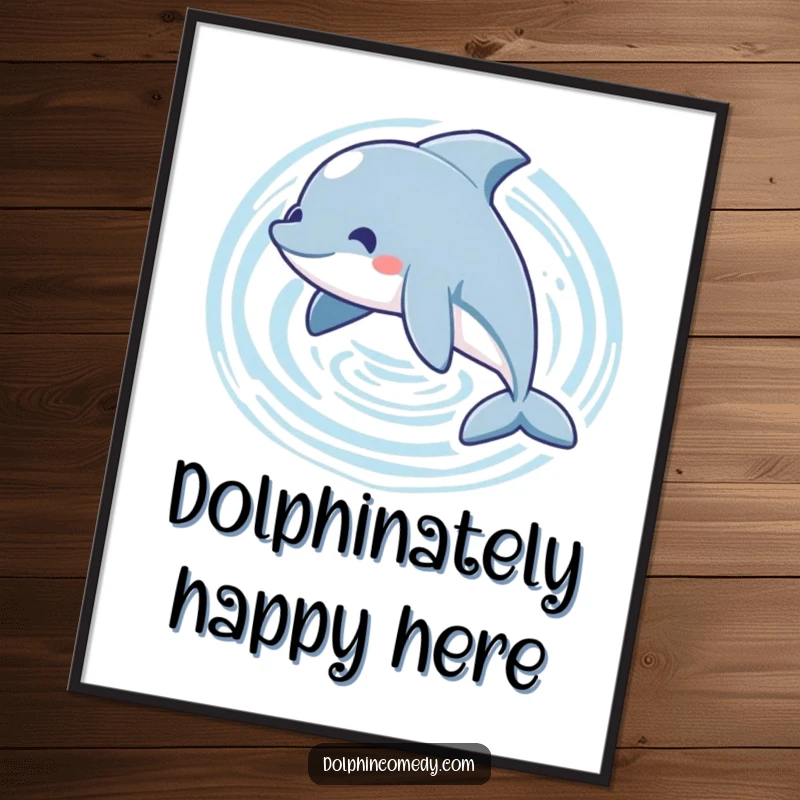Funny Free Printable Dolphin Wall Art: A playful dolphin creates subtle water ripples swimming in a circle.