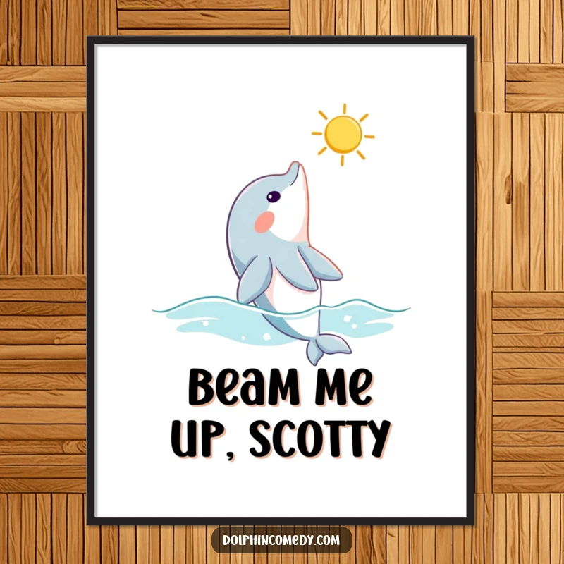 Funny Free Printable Wall Art: A curious dolphin looking up at a sunbeam, evoking peace.