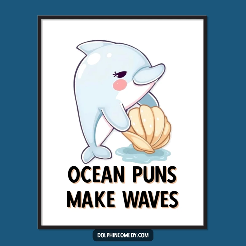 Free Printable Wall Art: Cute Dolphin Nudging Seashell, Hilarious Downloadable Decor
