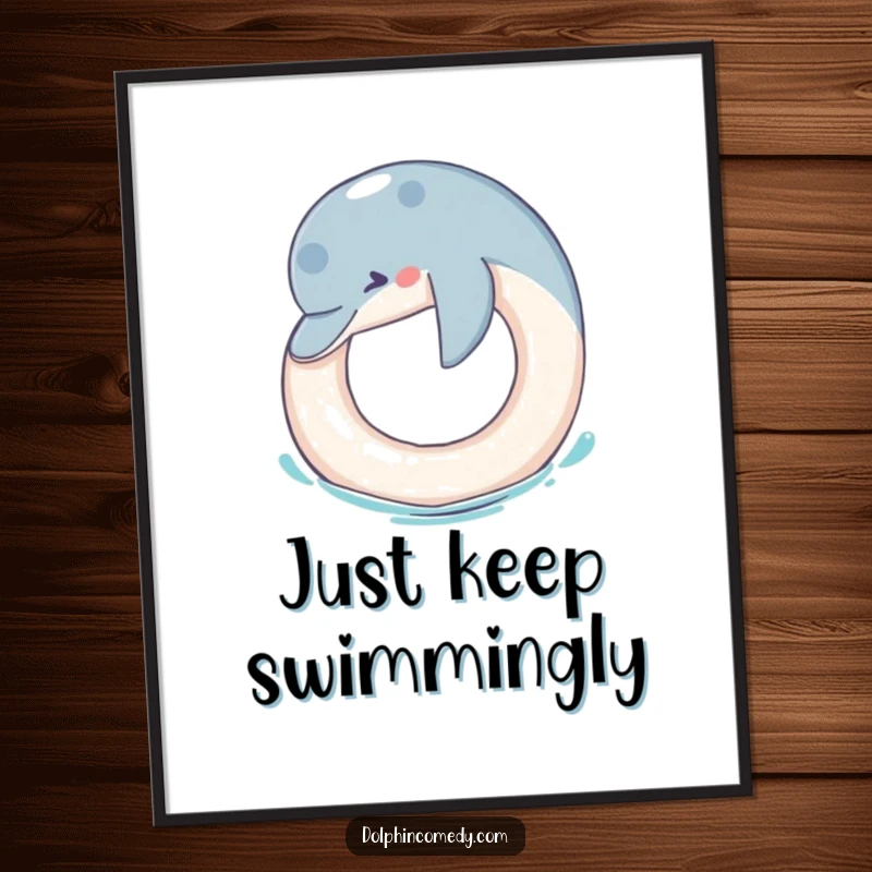 Funny Free Printable Wall Art: Dolphin playfully nudges a floating ring, adding humor to any room.