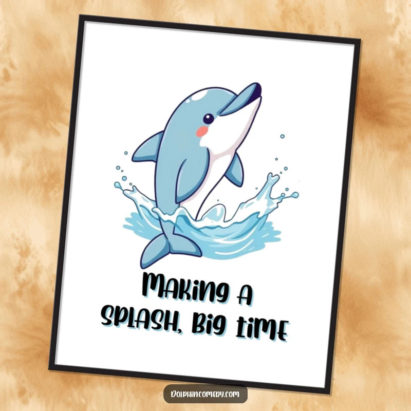 Funny free printable wall art: A dolphin mid-flip triumphantly creates a huge splash, sending water droplets flying through the air.