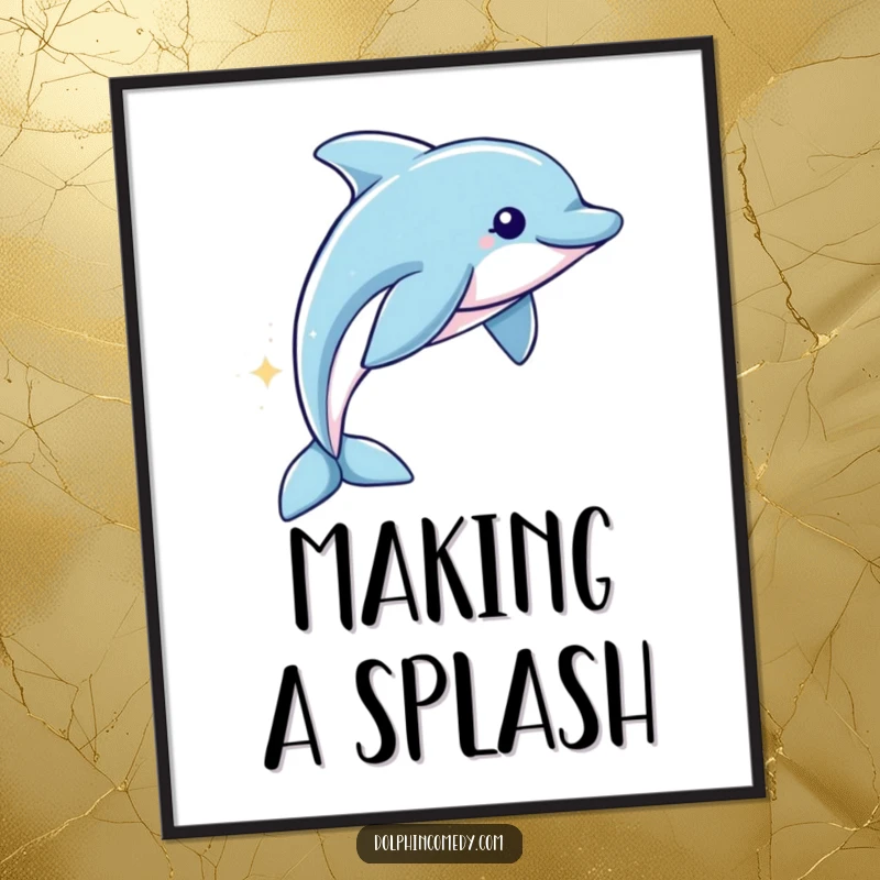 Funny Free Printable Wall Art: Dolphin swims majestically, leaving behind a shimmering, magical sparkling trail.