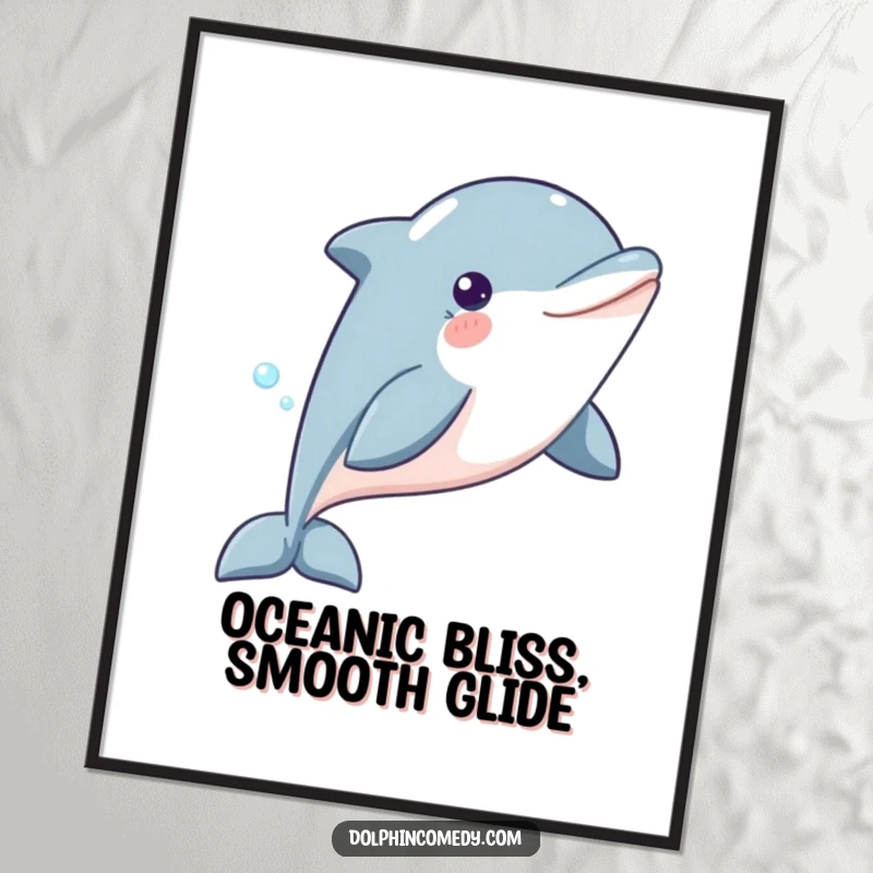 Funny Free Printable Wall Art: A content dolphin glides gracefully through clear water with a peaceful, humorous expression.