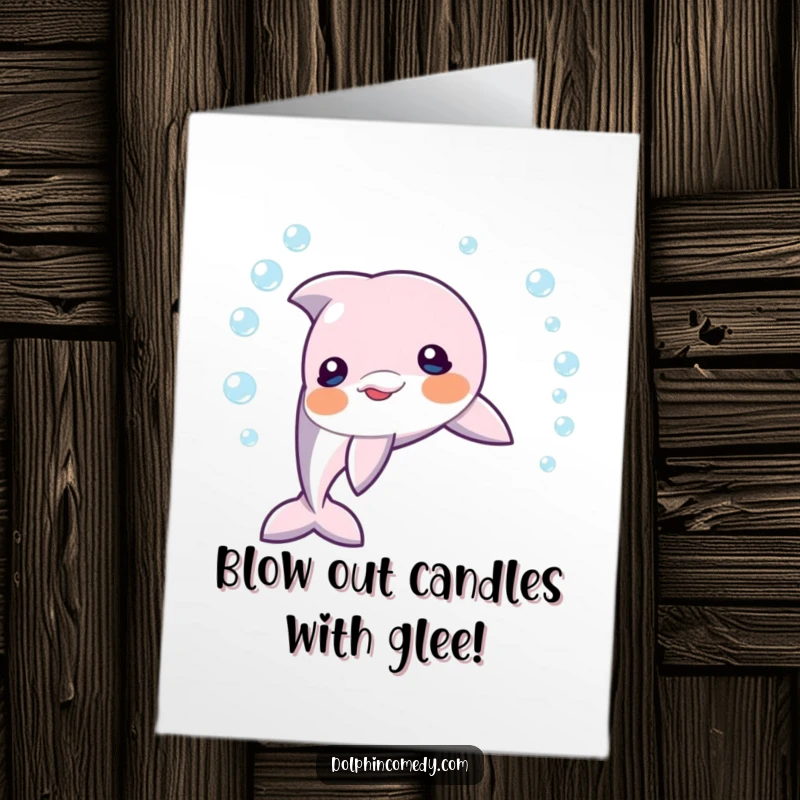 Funny Free Printable Birthday Card: A playful dolphin blows a perfect, floating ring of bubbles.