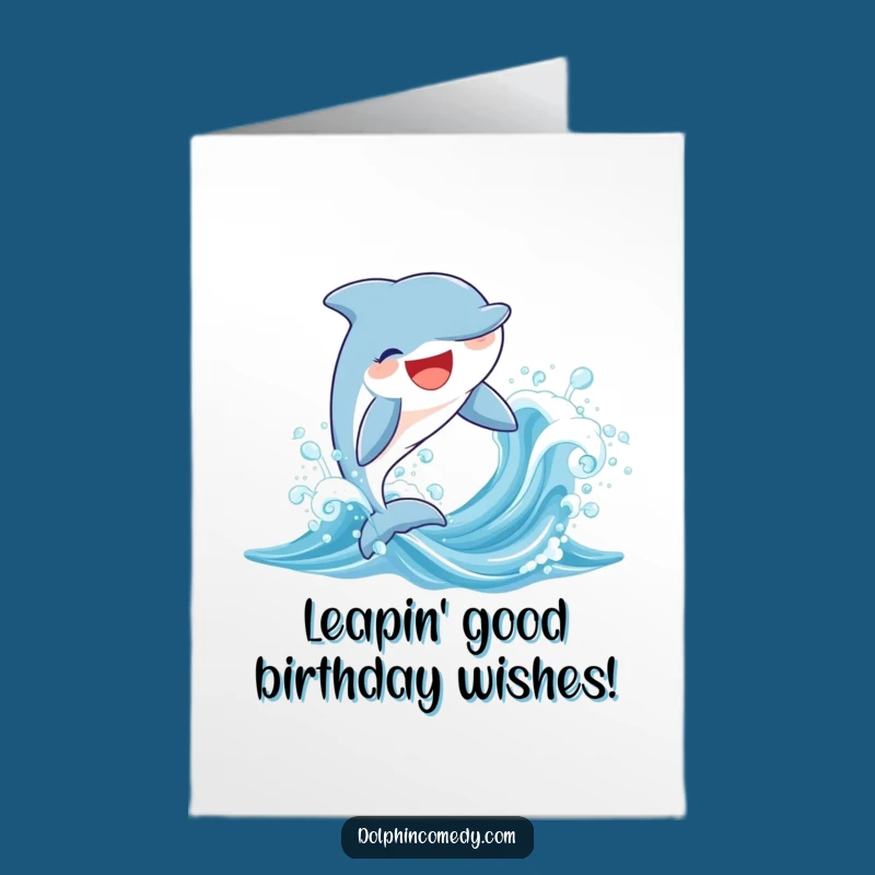 Free Printable Birthday Card: Joyful Dolphin Leaping Wave, Funny Downloadable Gift
