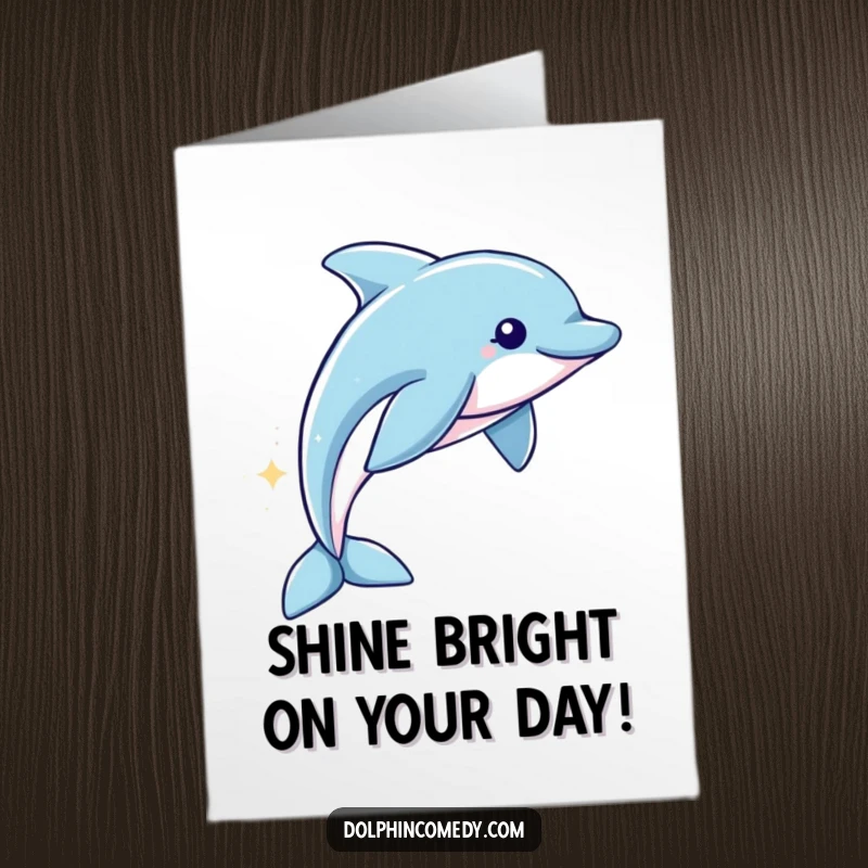 Free Printable Birthday Card: Dolphin gracefully swims, leaving a trail of magical sparkles behind.
