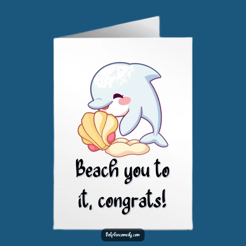 Free Printable Congrats Card: Funny Dolphin & Seashell Downloadable for Achievements