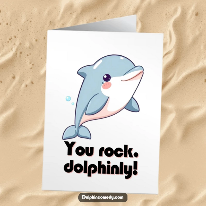 Funny Free Printable Congratulations Card: A content dolphin glides elegantly through the water, expressing serene humor.