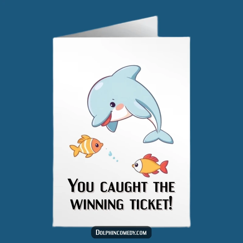 Free Printable Congrats Card: Dolphin Fish Pursuit, Lively Funny Downloadable Gift