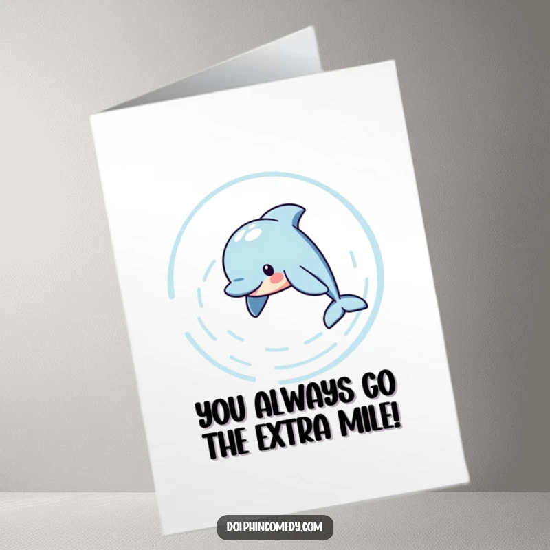 Funny free printable congratulations card showing a dolphin creating playful water ripples, symbolizing the impact of their success.