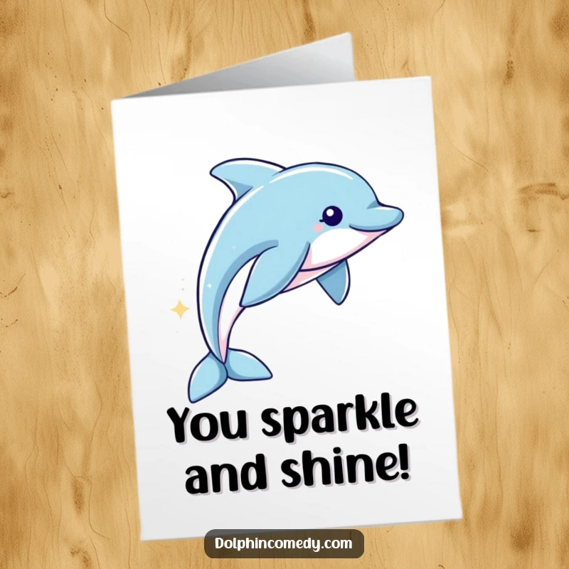 Free Printable Congratulations Card: Dolphin creates a magical, sparkling trail, celebrating a great success.
