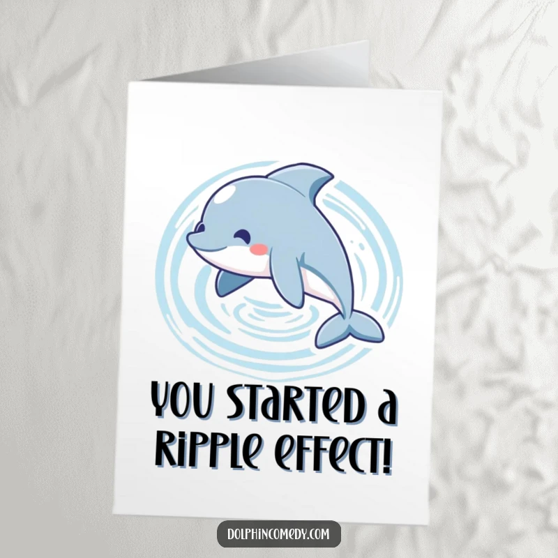 Funny Free Printable Dolphin Congrats Card: A lively dolphin creates concentric ripples as it swims in a circle.