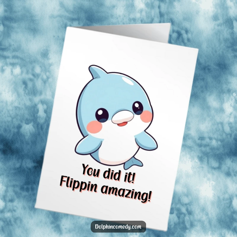 Funny Free Printable Congratulations Card: a curious dolphin giving a thoughtful head bob to celebrate your success.