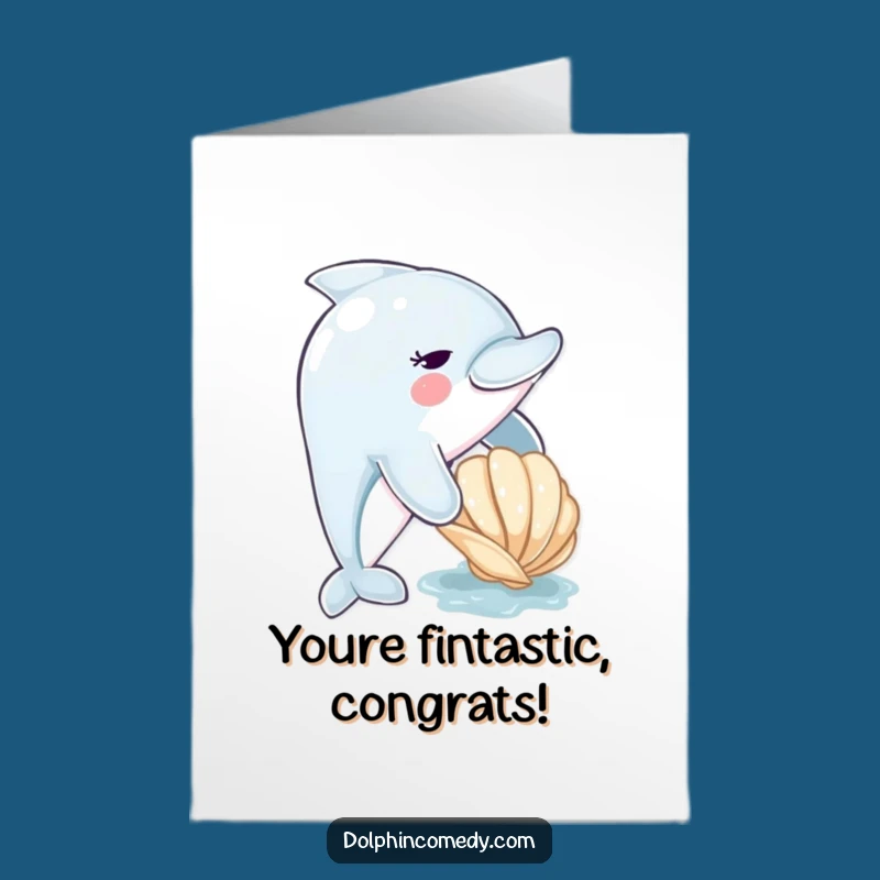 Free Printable Congrats Card: Dolphin Nudging Seashell, Fun Downloadable Announcement