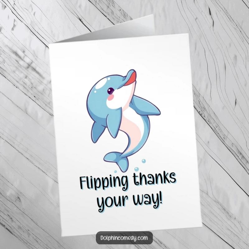 Funny Free Printable Thank You Card: An excited dolphin performs a graceful somersault, a unique way to say thank you.