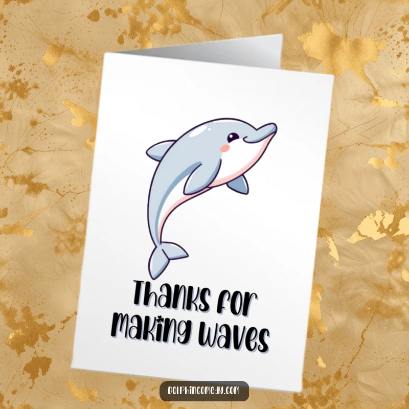 Funny Free Printable Thank You Card: A delighted dolphin gracefully arcs through the air, sending thanks.