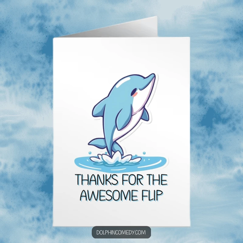 Free printable thank you card: A stylized dolphin performs an elegant flip, symbolizing gratitude.