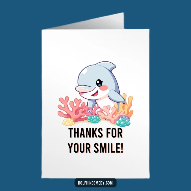 Free Printable Thank You Card: Dolphin Coral Gratitude, Humorous Downloadable Greeting