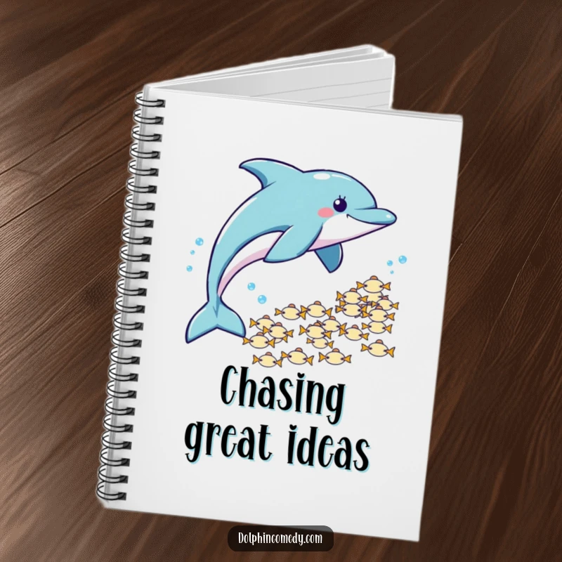 Funny Notebook: A dolphin playfully chases fish, providing a humorous and inspiring cover for your notes.