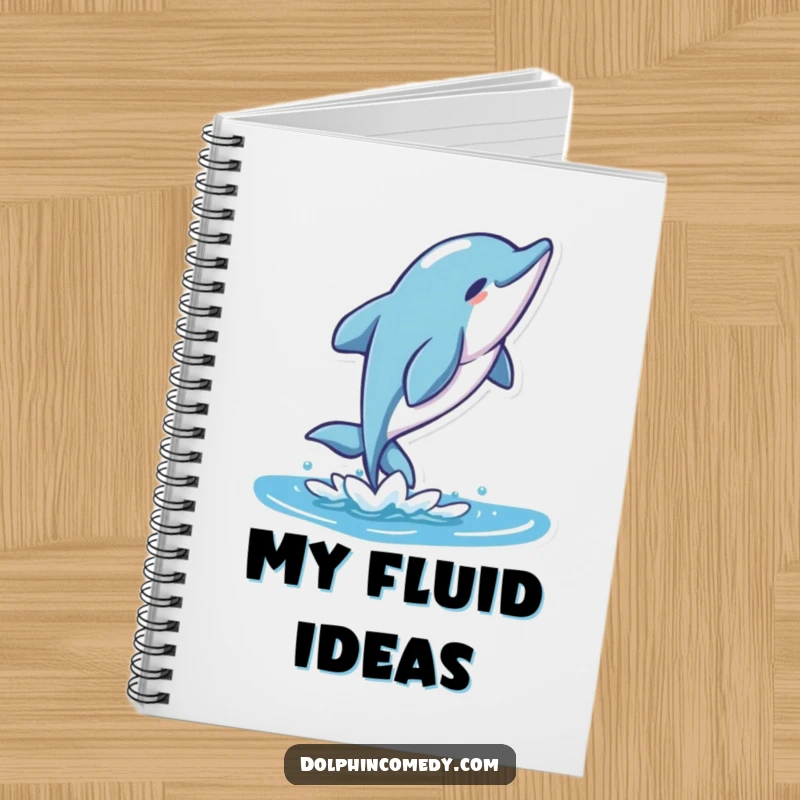 Funny Stylized Dolphin Notebook featuring a character performing a graceful flip, ideal for writing and drawing.
