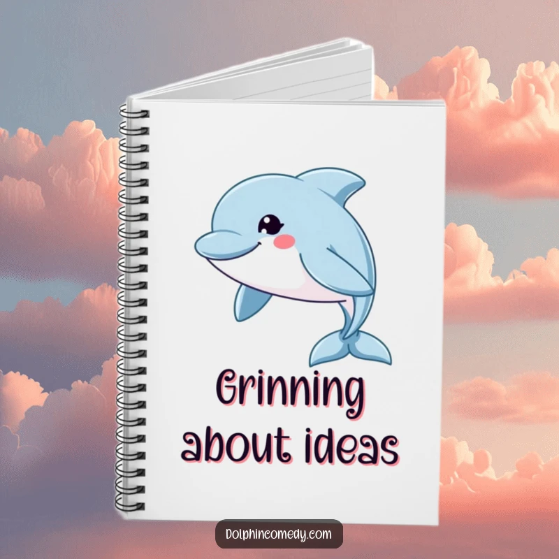 Funny Notebook: A dolphin with a wide grin swims swiftly, providing a humorous and motivational cover for your notes.